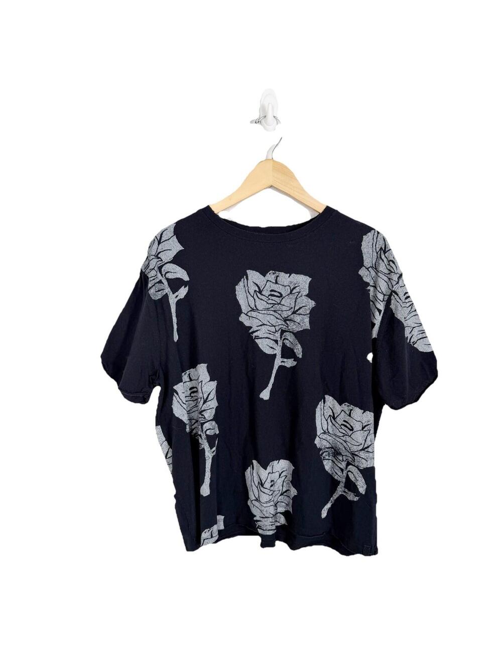 Free People We The Free Painted Floral Tee Oversized Black White Combo Small